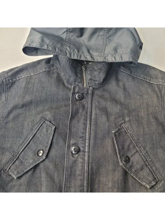 Converse One Star Men's Hooded Full Zip Button Black Denim Jacket Size L - Picture 4 of 14